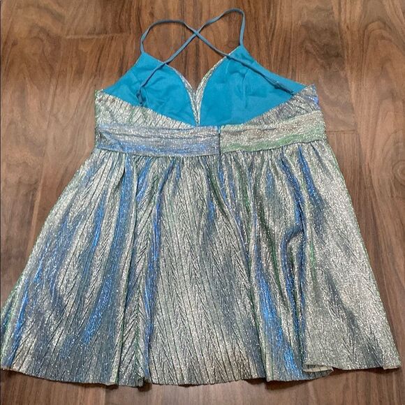 Lulu's Teal and Silver Mini Formal Cocktail Dress - Picture 8 of 8